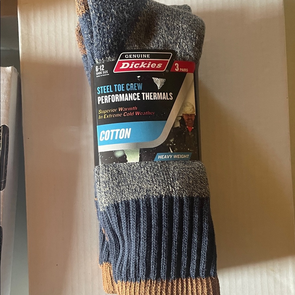 Dickies Men's Steel Toe Crew Thermal Socks - Blue and Brown